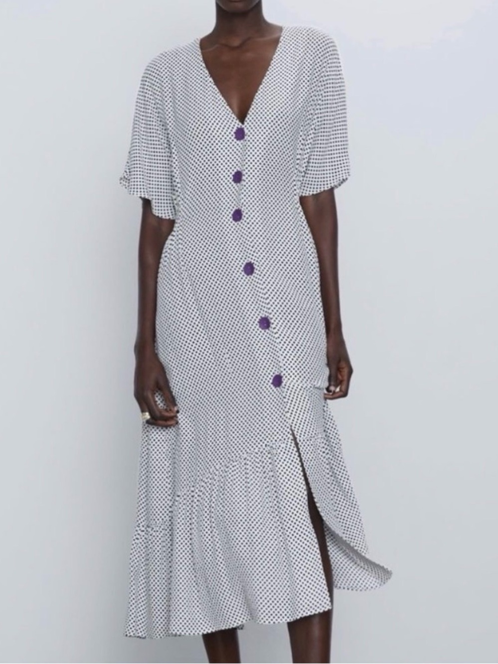 Zara Polka Dot Button-Front Midi Dress